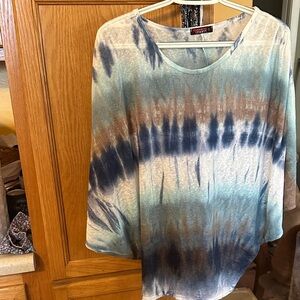 Pastels Blue and Brown Tie-Dye Long Sleeve Top